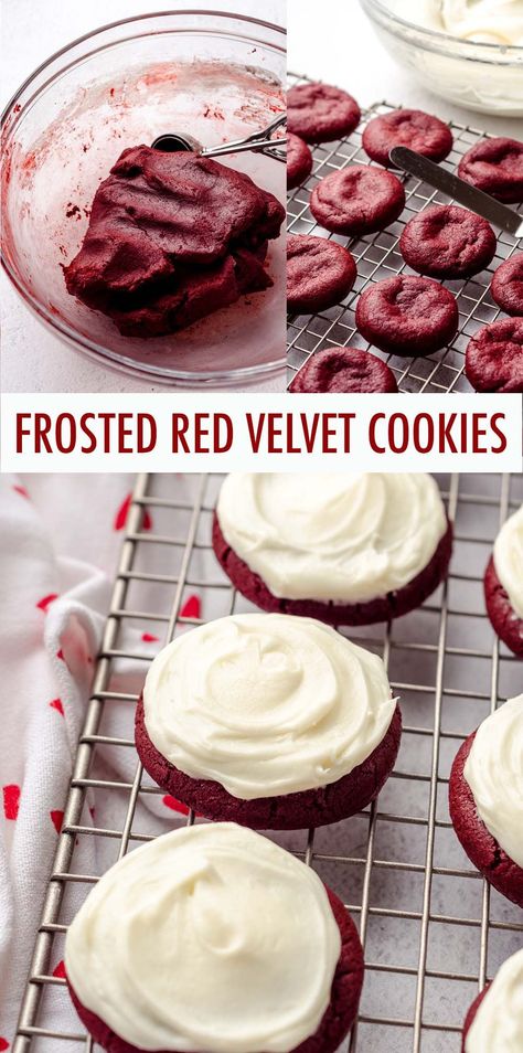 Chewy Red Velvet Cookies, Cafe Van, Red Velvet Cookie Recipe, Cream Cheese Cookie Recipe, Cookies With Cream Cheese Frosting, Crumble Cookie, Cookies With Cream Cheese, Red Velvet Recipes, Cookie Recipes From Scratch