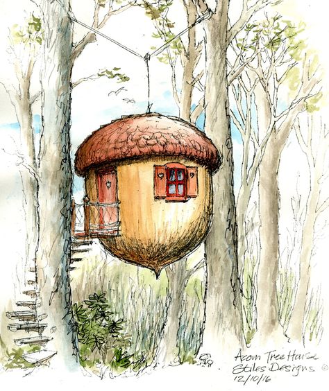 Acorn House, Storybook Art, Architecture Ideas, Arte Inspo, Fairytale Art, Art Inspiration Painting, Fairy Art, Fairy Houses, Painting Art Projects