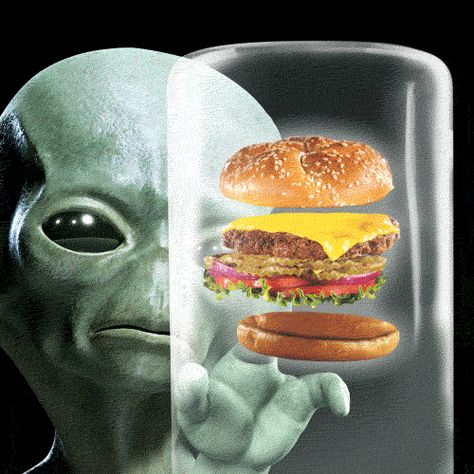 👽👽👽 Funny Burger, Food Art Photography, Burger Restaurant, Creative Poster Design, Creative Posters, Creative Ads, The Martian, Halloween Funny, Cheeseburger