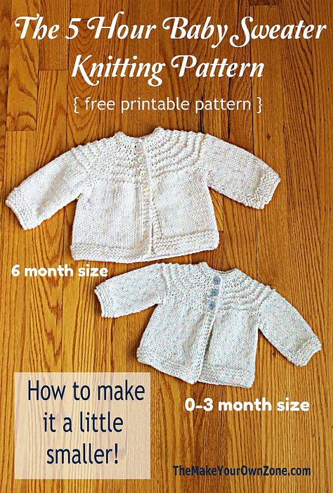 5 Hour Knit Baby Sweater - A Little Smaller! - The Make Your Own Zone Stickbeskrivning Barn, Baby Knitting Patterns Free Newborn, Free Baby Sweater Knitting Patterns, Knit Baby Sweater, Easy Baby Knitting Patterns, Baby Cardigan Knitting Pattern Free, Baby Cardigan Pattern, Baby Boy Knitting Patterns