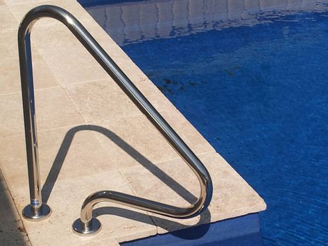 hand-rails Pool Railing, Handrail Ideas, Pool Handrail, Pool Ladders, Pool Rails, Epoxy Resin Flooring, Pool Resurfacing, Turtle Theme, Pool Storage