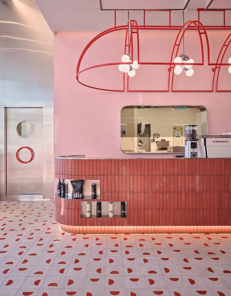 Gallery of Dip'n'Dip Flagship Store / Babnimnim Design Studio - 10 Pink Cafe Design, Colourful Cafe, Chinese Hotpot, Tile Bar, Hotpot Restaurant, Colorful Cafe, Eclectic Decor Modern, Restaurant Design Inspiration, Fro Yo