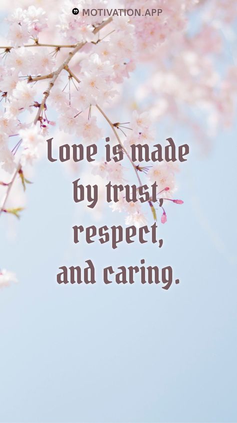 Love is made by trust, respect, and caring.   From the Motivation app: https://motivation.app Motivation App, Love And Respect, New Me, True Words, Beautiful Quotes, Daily Dose, Butterflies, It Hurts, Stockings