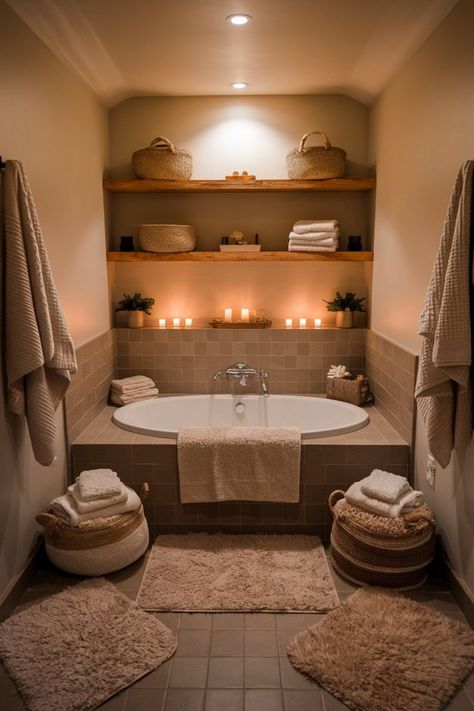 Cozy sanctuary with a freestanding tub, natural materials, and soft lighting. Cozy Bathroom, Tub Time, Bathroom Goals, Freestanding Tub, Free Standing Tub, Soft Lighting, Cozy House, Self Care, Candles