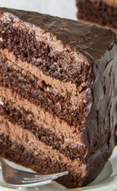 Slice Of Chocolate Cake, Chocolate Mousse Filling, Mousse Filling, Decadent Chocolate Cake, Chocolate Craving, Dessert Decoration, Mousse Cake, Decadent Chocolate, Chocolate Cake Recipe