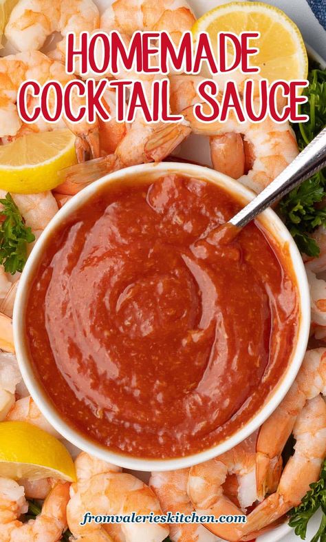 Forget about the bottled stuff, this homemade Cocktail Sauce recipe is so much better than anything you can buy at the store. A short list of easy to stock ingredients creates this zingy condiment in about 5 minutes! Shrimp Cocktail Sauce Recipe, Homemade Crab Cakes, Shrimp Cocktail Sauce, Homemade Cocktail Sauce, Cocktail Sauce Recipe, Cocktail Shrimp Recipes, Sauce Cocktail, Seafood Cocktail, Homemade Tartar Sauce