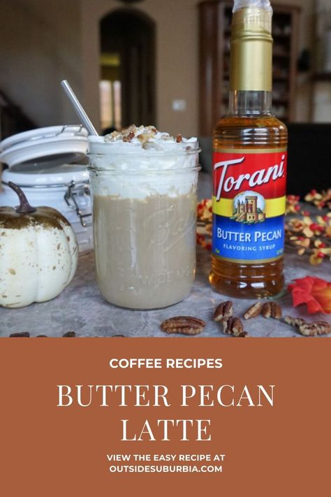 Butter Pecan Latte & Back to School • Outside Suburbia Travel Butter Pecan Syrup For Coffee, Iced Pecan Crunch Oatmilk Latte, Pecan Crunch Oat Milk Latte, Butter Pecan Coffee Syrup, Butter Pecan Iced Coffee, Butter Pecan Coffee, Homemade Creamer, Ninja Coffee Bar Recipes, Pecan Syrup