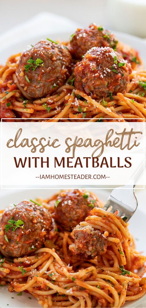 Spaghetti with Meatballs is always a winner! This classic recipe of one of the most popular pasta dishes highlights homemade all-beef meatballs and marinara sauce you can easily make on your own. Impress everyone with this simple yet delicious meal! Pin this for later! Spaghetti With Meatballs Recipe, Easy Spaghetti And Meatballs, Meatballs And Marinara Sauce, Spagetti And Meatball Recipe, Meatballs And Marinara, Spaghetti With Meatballs, Spaghetti Meatball Recipes, Marinara Recipe, Best Spaghetti