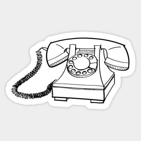 Retro rotary telephone drawn in fine line art! Get nostalgic with this fine line drawing of a vintage landline phone, suited for both adults and children. -- Choose from our vast selection of stickers to match with your favorite design to make the perfect customized sticker/decal. Perfect to put on water bottles, laptops, hard hats, and car windows. Everything from favorite TV show stickers to funny stickers. For men, women, boys, and girls. Telephone Drawing, Telephone Line, Future Tattoos, Hard Hats, Line Drawing, Funny Stickers, Art Sketches, Custom Stickers, Favorite Tv Shows