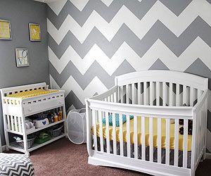 Modern Nursery Ideas Accent Wall Yellow, Star Wars Baby Room, Unisex Baby Room, Baby Nursery Ideas, Chevron Nursery, Grey Baby Nursery, White Crib, Baby Nursery Neutral, Baby Nursery Themes