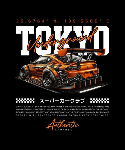 Tokyo Underground, Drift Design, Alt Posters, Typography Shirt Design, T-shirt Design Illustration, T Shirt Logo Design, Mobil Drift, Streetwear Collection, Cute Blue Wallpaper