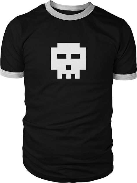 Pixel Skull, Scott Pilgrim Vs The World, Ringer Shirt, Vs The World, Black Clothing, Scott Pilgrim, Screen Printing Designs, Skull Tshirt, Basic Shirts