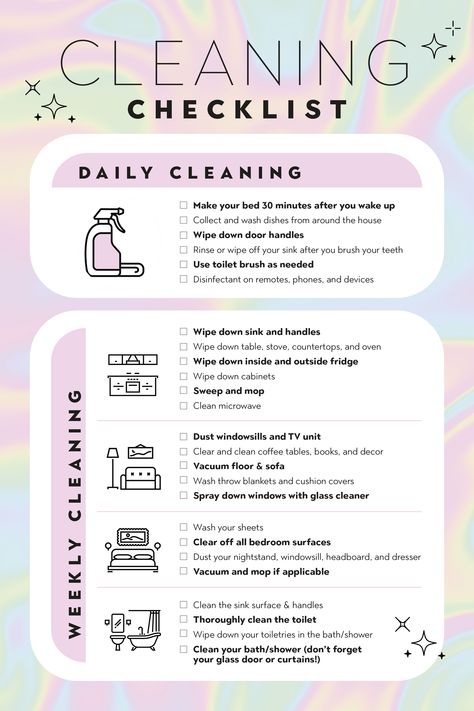 This weekly cleaning checklist is all you need for any room | Real Homes Cleaning Guide Room By Room, 4 Day House Cleaning Schedule, Everyday Cleaning List, February Cleaning Checklist, Cleaning Routine For Working Women, Car Cleaning Checklist, Best Home Cleaning Products, Cleaning Aesthetic Bedroom, Sunday Cleaning Routine