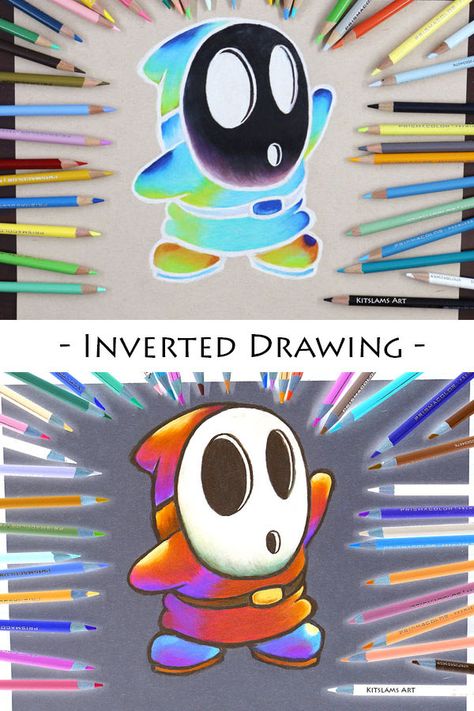 Inverted Colors Art, Invert Colors Pictures, Inverted Drawing, Inverted Art, Inverted Colors, Cute Art Drawings, Cute Art Projects, Color Art Lessons, Colorful Art Projects