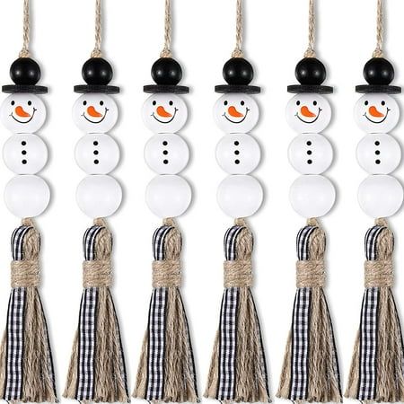 Bead Garland Christmas Tree, Wooden Christmas Tree Decorations, Farmhouse Christmas Ornaments, Wooden Snowman, Hanging Beads, Wooden Bead Garland, Christmas Hanging Decorations, Christmas Bead, Wooden Christmas Trees