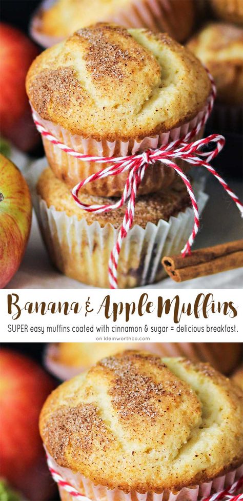 Banana Apple Recipes, Banana Apple Muffins, Apple Banana Muffins, Banana Cinnamon Muffins, Healthy Apple Desserts, Baked Apple Dessert, Apple Muffin Recipes, Apple Desserts Easy, Breakfast Muffin