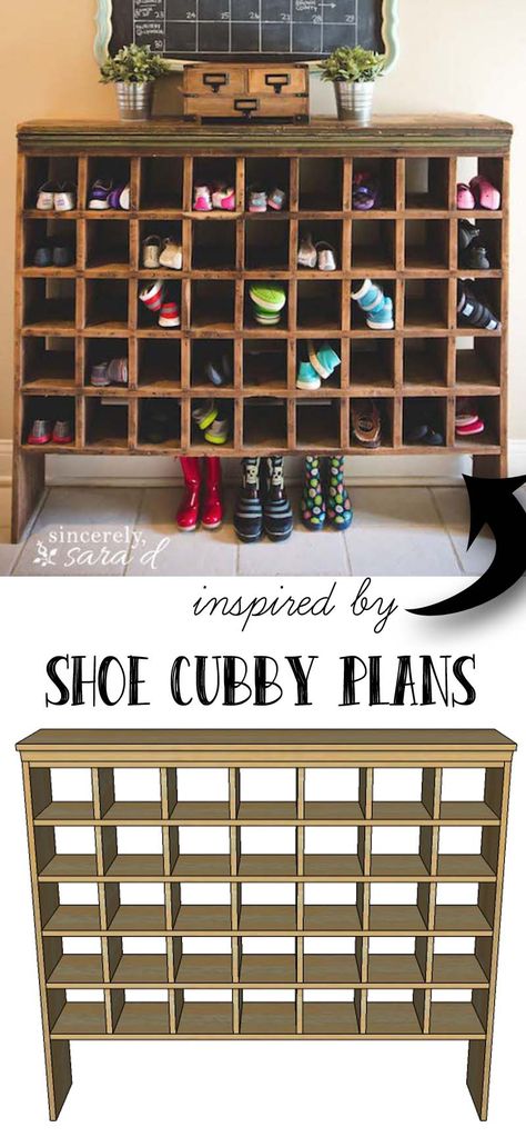 Build Your Own Shoe Cubby with Remodelaholic - Sincerely, Sara D. | Home Decor & DIY Projects Pallet Furniture Shelves, Shoe Organizer Entryway, Diy Shoe Storage, Shoe Cubby, Cubby Shelf, Diy Shoe Rack, Closet Shoe Storage, Shoe Rack Entryway, Shoes Rack