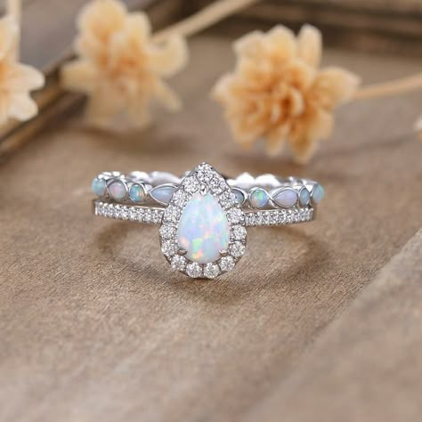 Opal With Diamonds Ring, Wedding Ring With Opal Accents, Opal Engagement Ring With Diamonds, Wedding Rings Opal And Diamond, Diamond Opal Engagement Ring, White Opal Wedding Ring, Opal And Diamond Wedding Ring, Unique Wedding Rings Opal, Wedding Ring With Birthstone Band