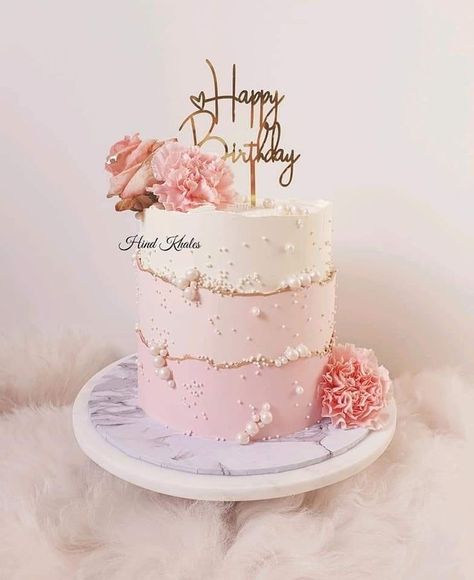 Cake For Women Elegant Birthday, Cakes Women Birthday, 50th Birthday Cake Buttercream, Modern Birthday Cakes For Women Pink, Pink Buttercream Birthday Cake, Birthday Cake For 30th Women, 50th Birthday Cakes Women, Pink White Gold Birthday Cake, Women Bday Cake