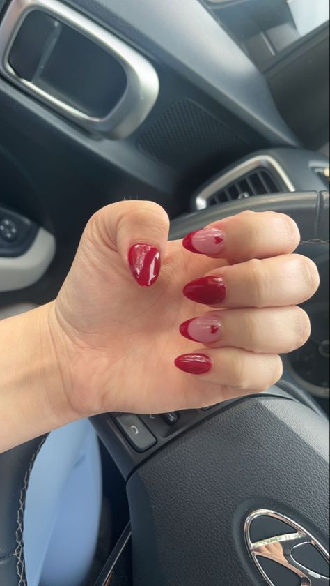 almond nails, valentines day nails, cute heart nails with french tip, accent nails, taylor swift nails design Almond Nails Valentines, Nails Taylor Swift, Cute Heart Nails, Nails With French Tip, Red Heart Nails, Swift Nails, Cute Red Nails, Taylor Swift Nails, Nails Valentines Day