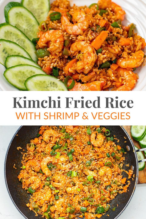 Kimchi Fried Rice With Shrimp Shrimp Kimchi Fried Rice, Kimchi Fried Rice Recipe, Orthodox Fasting, Fried Rice With Shrimp, Maangchi Recipes, Easy Kimchi, Rice With Shrimp, Kimchi Rice, Husband Lunch