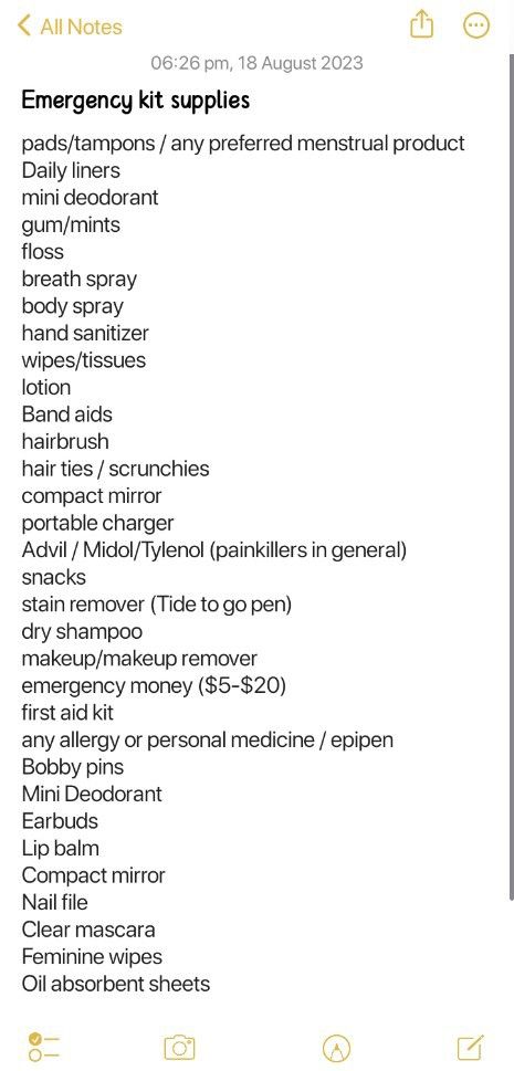 What Do You Put In Your Emergency Kit For School, 8th Grade Emergency Kit, Teen Girl School Emergency Kit, Things For Emergency Kit, Period Bags For School Emergency Kits, Emergency Kit For School Period, Things To Put In Your Emergency Kit, Emergency Car Bag For Women, Emergency Essentials Kit