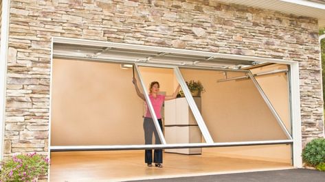 Diy Garage Screen, Deur Makeover, Screen Door Repair, Garage Screen, Garage Door Track, Automotive Garage, Garage Screen Door, Diy Screen Door, Garage Floor Paint