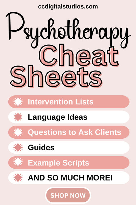 The ultimate treasure trove of therapy cheat sheets! Elevate your counseling sessions with comprehensive intervention lists, language ideas, client questions, guides, example scripts, and more. Transform your therapist office into a hub of clinical excellence. Explore essential therapy tools and counseling resources now. #TherapyCheatSheets #CounselingResources #SchoolCounseling #TherapyTools #TherapistOffice #ClinicalTools #TherapyResources #socialwork #mentalhealth #cheatsheet #therapist Therapy Printables, Therapist Tools, Crisis Response, Counseling Corner, Learning Theories, Coaching Career, Counselling Tools, Therapy Questions, Therapy Notes