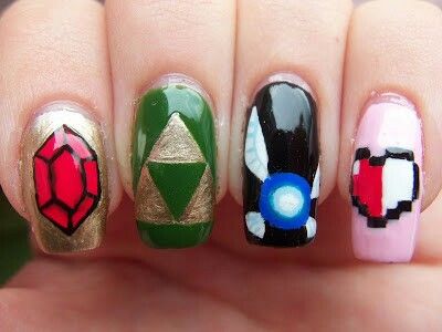 Rupees and Triforce and Fairies, oh my! Zelda Nail Art, Zelda Nails, Fall Acrylic, Fall Acrylic Nails, Legend Of Zelda, Oh My, Cute Nails, Nail Ideas, Nail Inspo