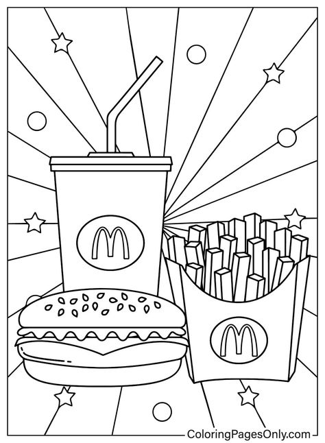 Aesthetic Food Coloring Pages, Mcdonald’s Coloring Pages, Nyc Coloring Pages, Mcdonalds Coloring Pages, Mcdonald's Drawing, Pop Culture Coloring Pages, Middle School Coloring Pages, Mcdonalds Printables, Food Coloring Sheets