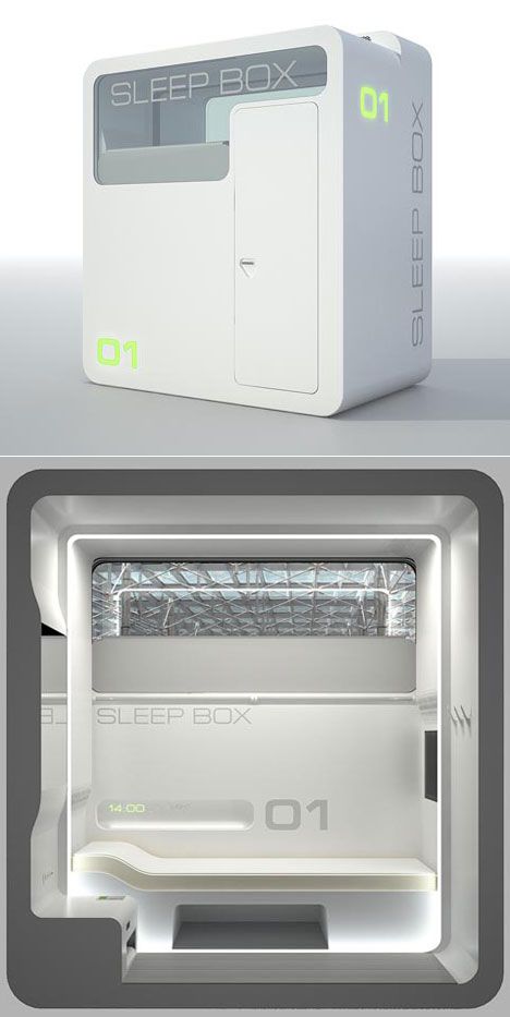 The Sleep Box: Sleeping capsules for rent concept will require a well-behaved public - Core77 Sleep Capsule, Sleep Box, Attic Ideas, Pod House, Capsule Hotel, Perfect Bed, Social Design, Bubble Machine, Bed Plans