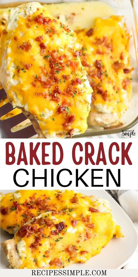 Baked Crack Chicken recipe Easy Baked Chicken Breast, Chicken Breast Recipes Baked, Chicken Breast Recipes Easy, Easy Baked Chicken, Easy Chicken Dinner Recipes, Baked Chicken Breast, Chicken Dishes Recipes, Baked Chicken Recipes, Chicken Dinner Recipes