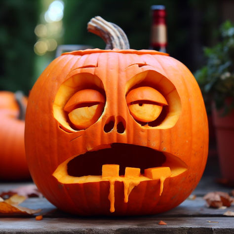 Adult theme Drunk pumpkin carving idea for Halloween Retro Pumpkin Carving Ideas, Drunk Pumpkin Carving, Drunk Pumpkin, Pumpkin Carving Scary, Cauldron Pumpkin, Pumpkin Carving Idea, Funny Pumpkin Carvings, Halloween Pumpkin Crafts, Cute Pumpkin Carving