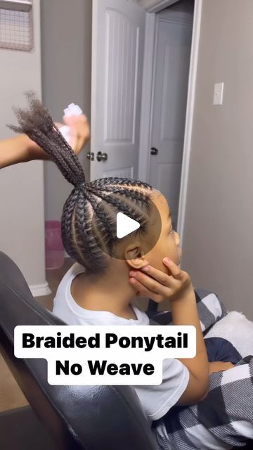 Braids In The Front Straight In The Back, Two Stands Hairstyles, Kids Stitch Braids Hairstyles, Cornrow Kids Hairstyles, Kid Braid Ponytail Styles, Girl Braids Hairstyles Kids Black Little Easy Natural Hair, Girl Braids Hairstyles Kids Black Little Ponytail, Ponytail Braid Hairstyles Black Kids, Toddler Braided Ponytail With Beads