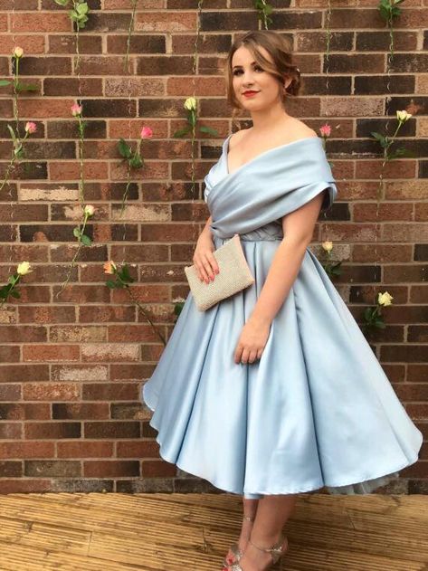 Duchess Satin Dress, Blind Woman, Dress Makeover, Powder Blue Dress, Blue Satin Dress, Prom Dresses With Pockets, Stunning Prom Dresses, Duchess Satin, Bride Groom Dress