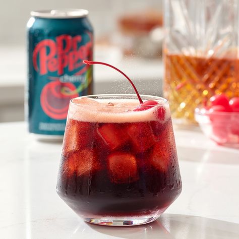 Dr Pepper® Cherry and bourbon come together in this easy-sipping cocktail. Dr Pepper Cocktail, Pepper Cocktail, Cherry Dr Pepper, Cherry Bourbon, Dr Pepper, Chocolate Cherry, Drink Up, Come Together, Mixed Drinks