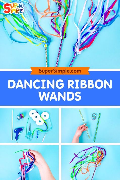 Ribbon Wands For Kids, Dancing Ribbon Wands, Diy Ribbon Wand, No Mess Crafts, Ribbon Twirling, Things To Do With Ribbon, Ribbon Crafts For Kids, Crafts With Ribbon, Diy Ribbon Wands