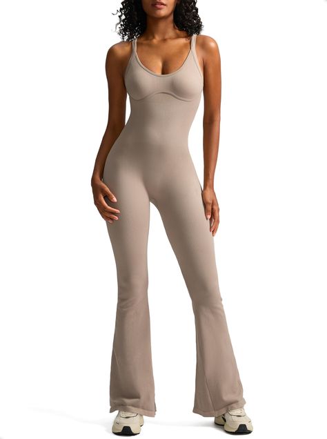 PRICES MAY VARY. High Stretch: We use a special full body ribbed seamless knit, tighter and higher compression, helps to smooth your tummy, can outline the hourglass waist curve, promote compression and lift the buttocks, give you prominent hip contour and slimming effect. Super Fit: No camel toe, tight in the right places.Jumpsuit triangle design at the crotch provides ample coverage when you pose and prevents chafing on your thighs. This means you don't have to worry about embarrassing scenes Brown Body Suit Outfit Ideas, One Piece Body Suit Outfit, Full Body Suit Outfits, Textured Jumpsuit, Body Suit Outfit, Dance Fits, Workout Jumpsuit, Hourglass Waist, Bday List