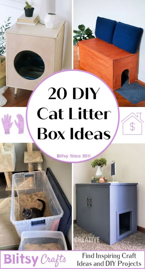 Kitty Litter Box Ideas Diy, Diy Cat Bathroom, Big Cat Litter Box Ideas, Diy Enclosed Cat Litter, Creative Cat Litter Solutions, Wooden Cat Litter Box Cover Diy, Covered Cat Litter Boxes Diy, Cat Liter Container Ideas, Litter Tray Ideas