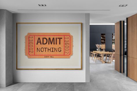 Admit Nothing, Deny Everything Orangeticket Wes Anderson Ticket Art Pop Art Vintage Canvas or Print framed /unframed and Mat/no Mat - Etsy Wes Anderson Aesthetic Living Room, Wes Anderson Style Decor, Pop Culture Decor, Wes Anderson Aesthetic Decor, Cool Prints Art Wall Decor, Wes Anderson House, Wes Anderson Decor, Unique Wall Art Ideas, Vintage Maximalist Decor