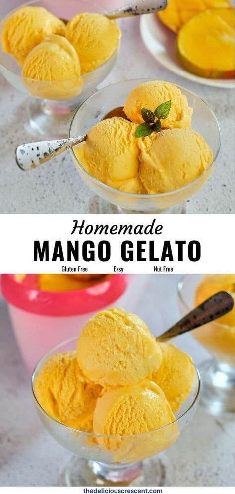 Home Made Gelato, How To Make Gelato Homemade, Easy Gelato Recipe, Vegan Gelato Recipe, Gelato Recipes For Ice Cream Maker, Homemade Gelato With Ice Cream Maker, Mango Gelato Recipe, Gelato Recipe Homemade, Frozen Mango Recipes