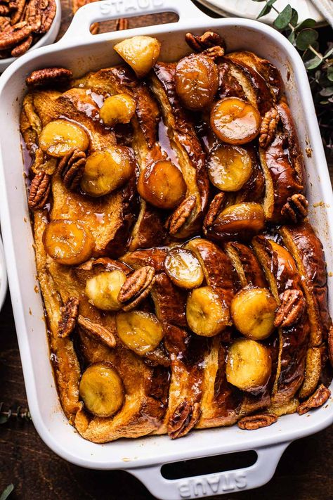 Baked Banana's Foster French Toast | So Much Food Banana Foster French Toast, French Toast Brunch, Banana Foster, Bananas Foster French Toast, So Much Food, Classic French Toast, Banana French Toast, Minute Rice, Caramelized Bananas