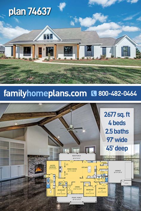 4 Bedroom 2.5 Bathroom Farmhouse Style Home Plan With Pictures - Family Home Plans Blog 4 Bedroom Farmhouse Plans, Bathroom Farmhouse, Shop Barndominium, 4 Bedroom House Plans, Floor Plan 4 Bedroom, Bathroom Farmhouse Style, Barndominium Floor Plans, Family House Plans, House Plans Farmhouse