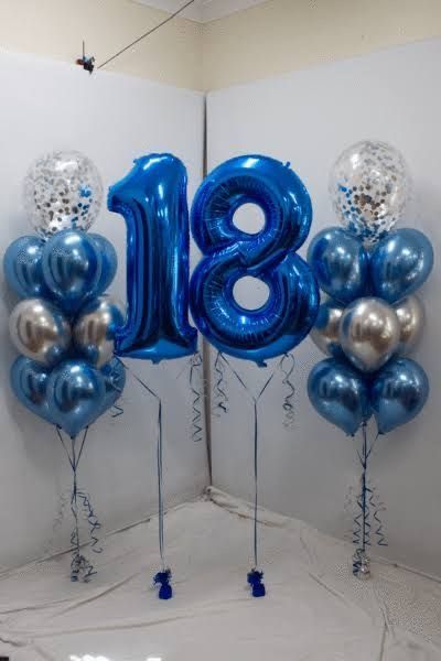 18th Balloons Decoration, 18th Birthday Blue Theme, Blue Theme Birthday Party Decorations, Blue Birthday Decorations, Surprise Birthday Decorations, 18th Birthday Party Themes, 18th Birthday Decorations, Birthday Room Decorations, Blue Birthday Parties