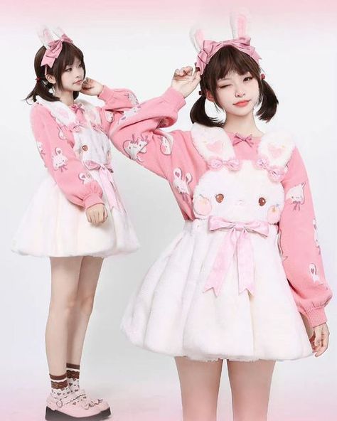 Bunny Clothes Aesthetic, Cutsey Outfits Pink, Kawaii Bunny Outfit, Bunny Outfit Cute, Pink Cute Clothes, How To Style Pink Skirt, Bunny Outfit Aesthetic, Bunny Themed Outfit, Bunny Inspired Outfit