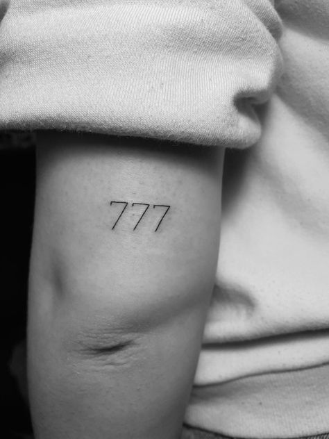 Tatoo Angle Numbers Tattoo 777, Angle Numbers Tattoo, 77 Tattoo, Angle Numbers, Above Knee Tattoo, Numbers Tattoo, 777 Tattoo, Number Tattoos, Tattoo Women