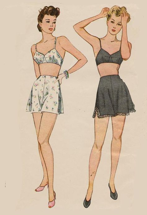 1940s Lingerie, Panties Pattern, Lingerie Pattern, 1950s Lingerie, Lingerie Patterns, Mode Retro, Fashion 1940s, Lingerie Vintage, Textil Design