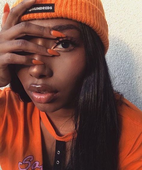 Melanin and orange 😍😍😍🇬🇧🇬🇧😍😍😍 - - #melanin #brightcolours #wigs #besthair #bundles #blackgirlsrock #onpointhair #longhair #blackbeauty #hairgoals - - #inspired #rawhair #fulll Dark Skin Nail Color, Colors For Dark Skin, Dark Skin Beauty, Diy Beauty Hacks, Orange Nails, Girls Nails, Brown Skin, Black Nails, Beauty Inspiration