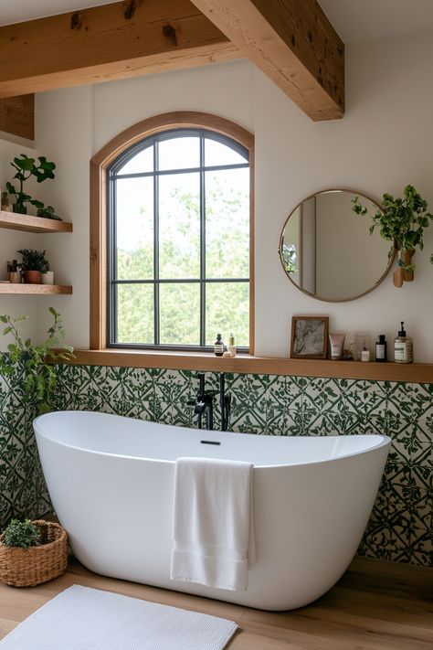 Green Accessories Bathroom, Light Green And White Bathroom, Bathroom Green Accents, Bathroom Aesthetic Green, Green Tile Bathroom Vintage, Green Floral Bathroom, Bathroom Eucalyptus, Bathroom Sage Green, Sage Green Bathroom Ideas