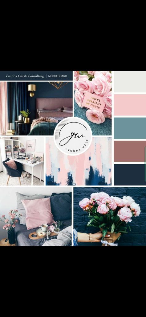 Brand board for fashion designer consultant with a famine navy blue and blush pink theme Navy Blue Teal Pink Bedroom, Navy Rose Gold Bedroom, Navy Pink Gold Living Room, Blue And Pink Bedrooms Master, Pink Blue And Gray Bedroom, Navy Teal And Pink Living Room, Navy Blush Living Room, Navy Blue Pink Purple Bedroom, Navy Blue Pink And Gold Bedroom